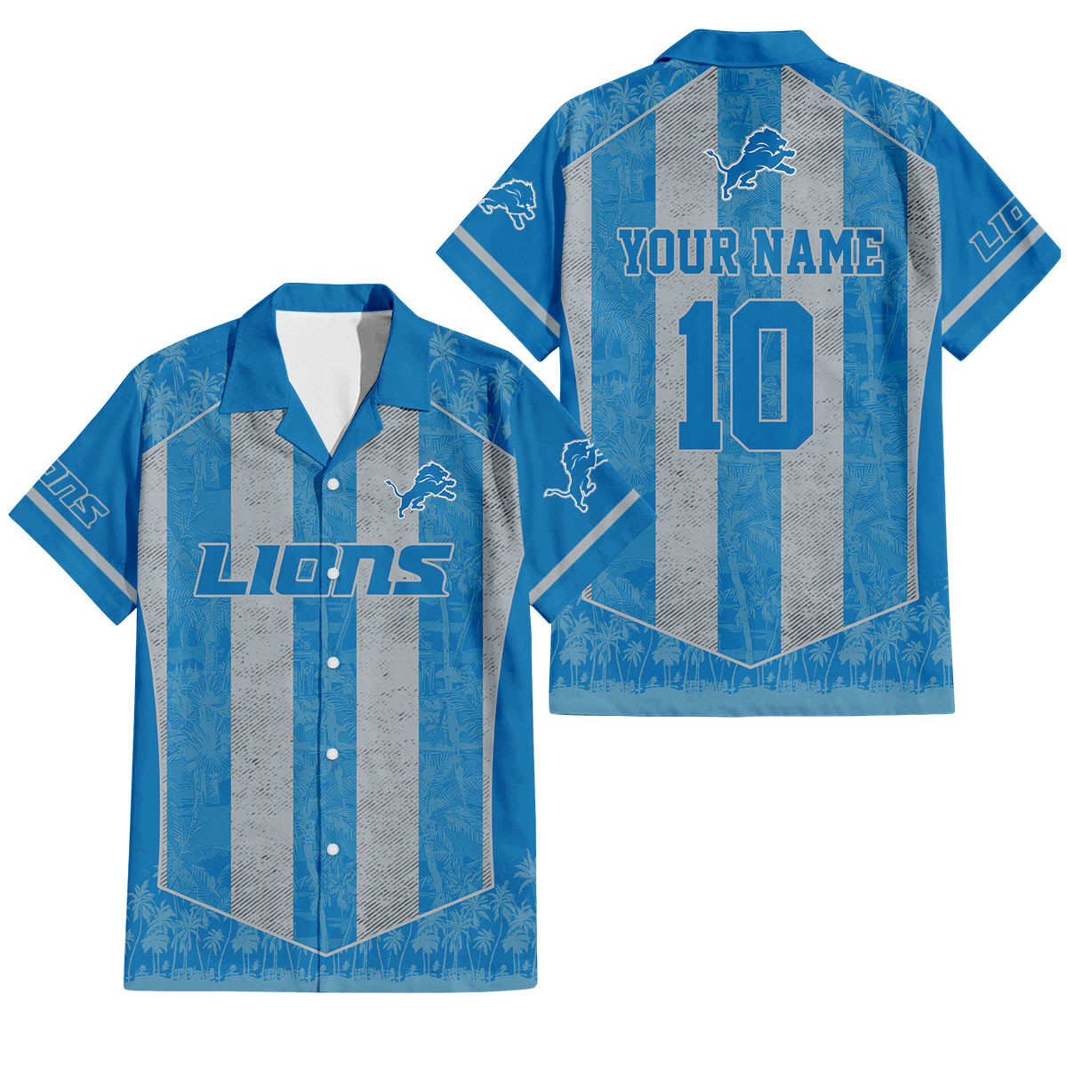 Detroit Lions Palm Blitz Hawaiian Shirt