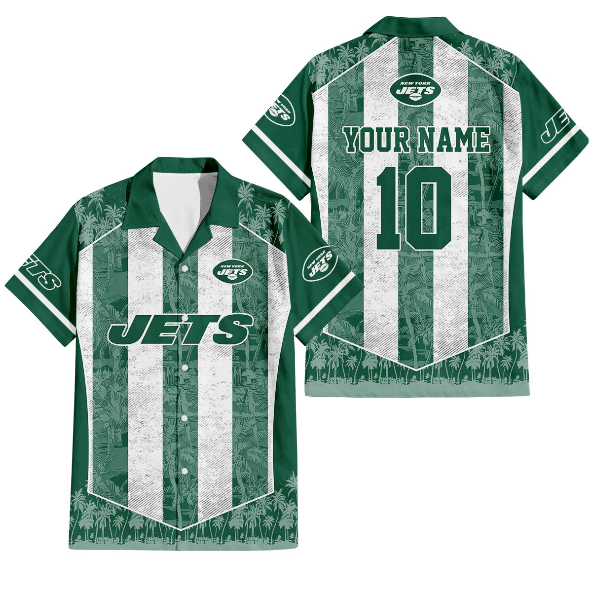 New York Jets Palm Blitz Hawaiian Shirt