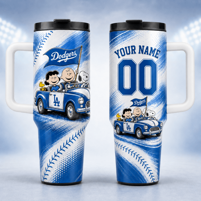 Road to Dodger Stadium – Snoopy and Friends Personalized Edition - 40oz Tumbler (Opaque Lid)