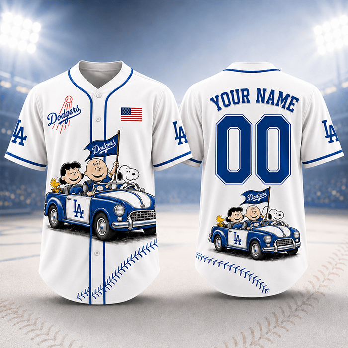 Every Inning, Every Memory, Together – Dodgers and Snoopy Road Trip Personalized Edition - 3D Baseball Jersey