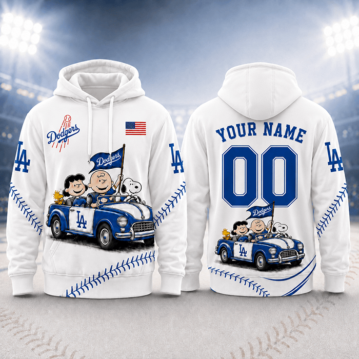 Every Inning, Every Memory, Together – Dodgers and Snoopy Road Trip Personalized Edition - 3D Unisex Hoodie