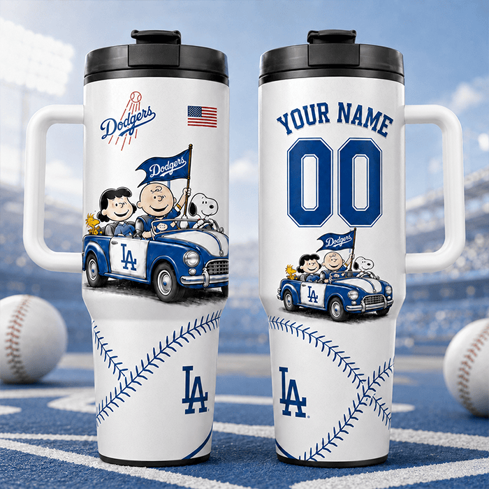 Every Inning, Every Memory, Together – Dodgers and Snoopy Road Trip Personalized Edition - 40oz Tumbler (Opaque Lid)