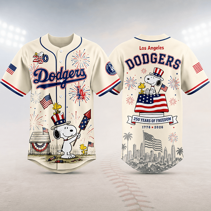 Snoopy x Dodgers – Born Free, Bleed Blue - 3D Baseball Jersey