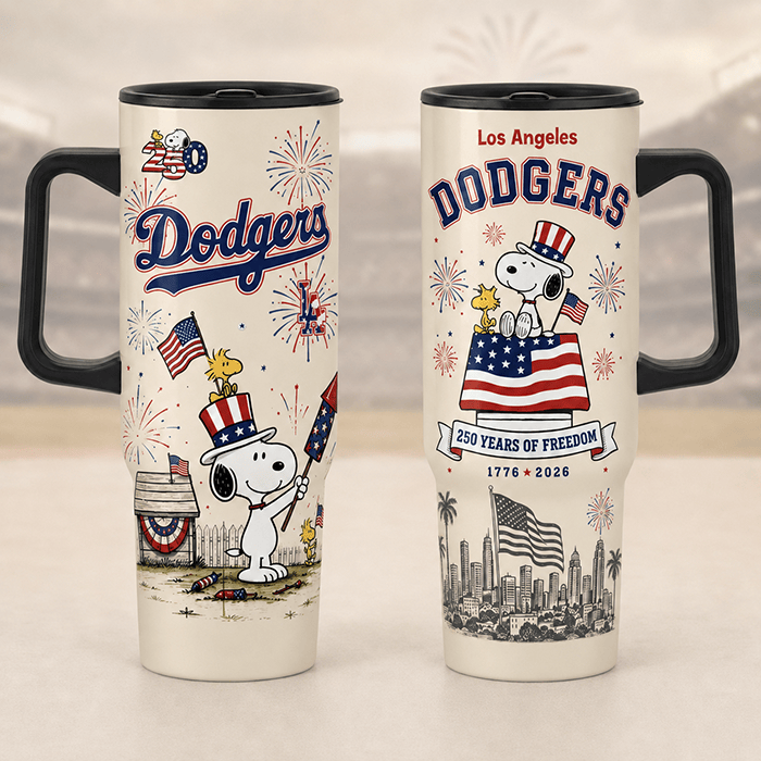 Snoopy x Dodgers – Born Free, Bleed Blue - 40oz Tumbler (Opaque Lid)