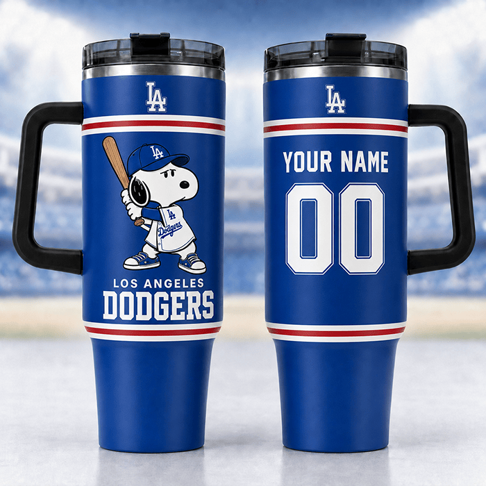 Snoopy x Dodgers – My Heart Belongs to Blue - Personalized - 40oz Tumbler (Opaque Lid)