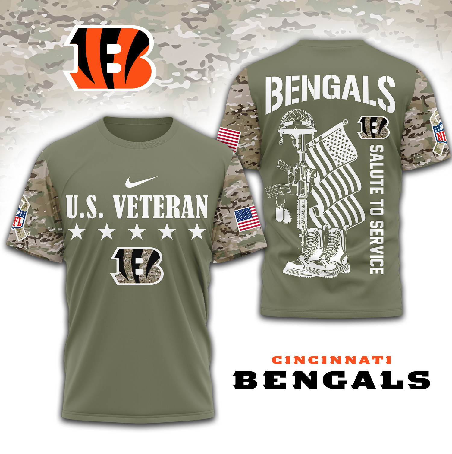 Cincinnati Bengals | Premium NFL Salute To Service 3D Shirt TD