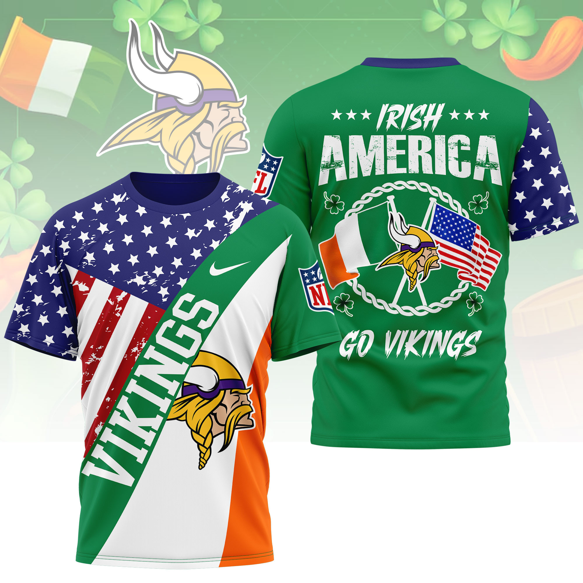 Minnesota Vikings | Premium NFL Irish America 3D Shirt NY