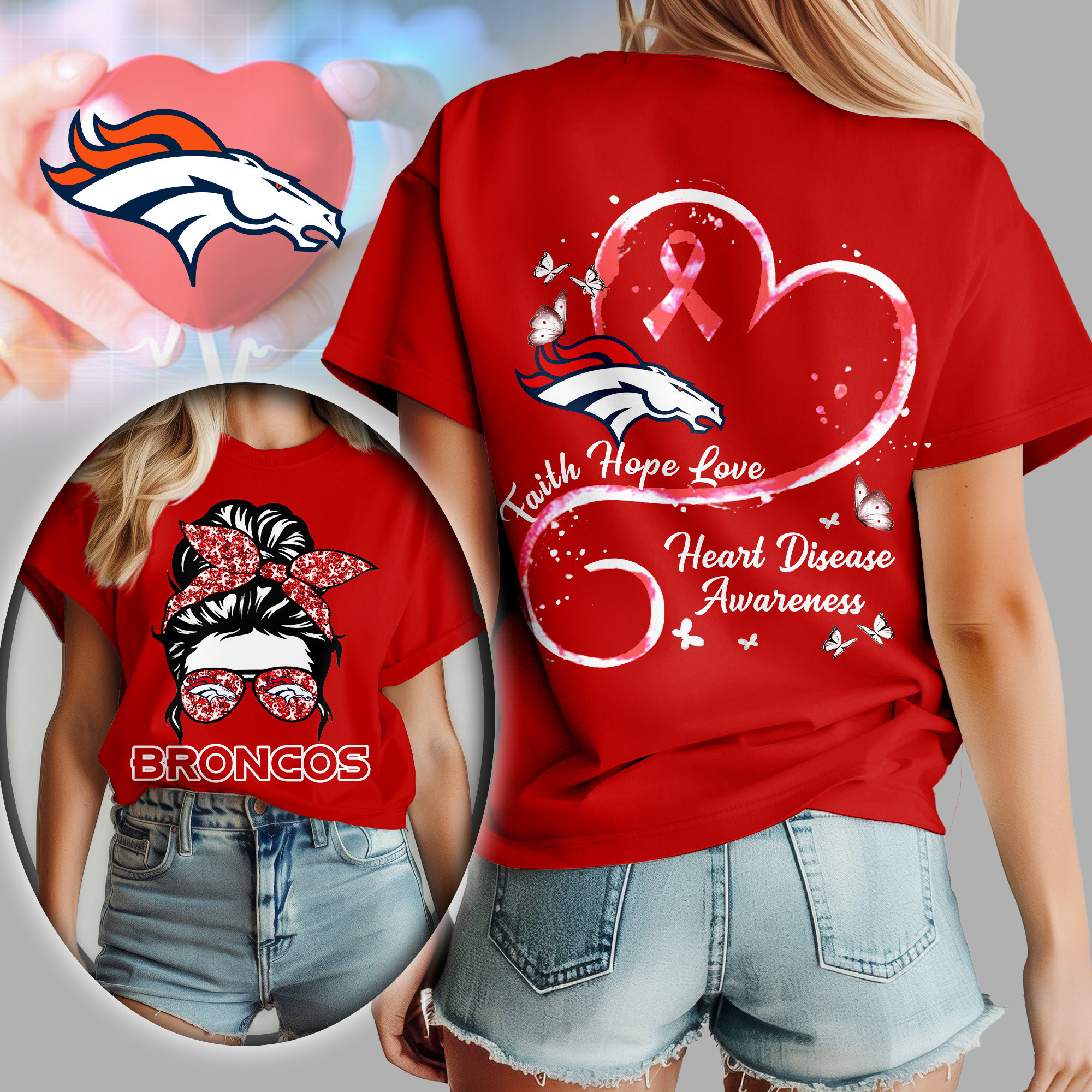 Denver Broncos | Premium NFL Heart Disease Awareness Women's Shirt TD