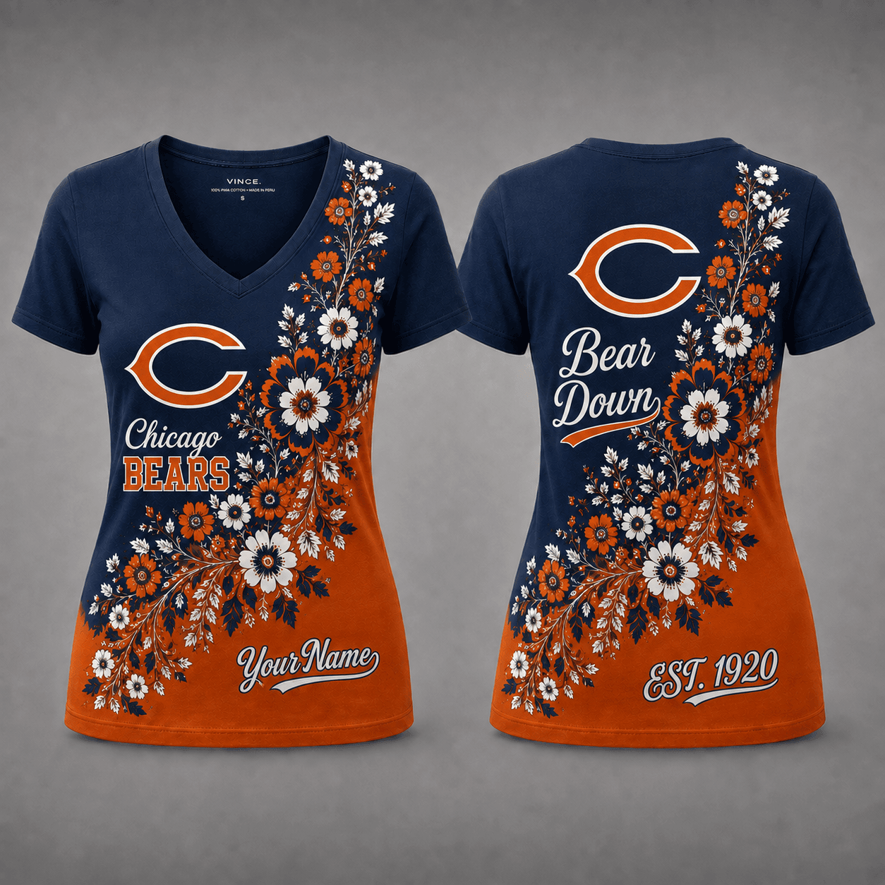Chicago Bears| Premium NFL Personalized Floral Pride Women’s V-Neck Jersey NY