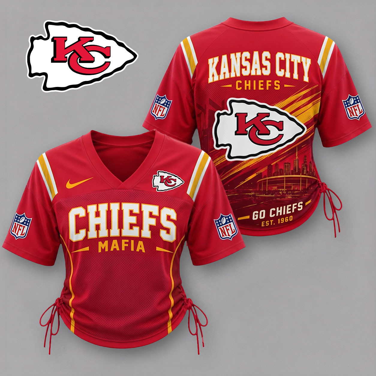 Kansas City Chiefs| Premium NFL Game Day Women Lace-Up Jersey Shirt NY