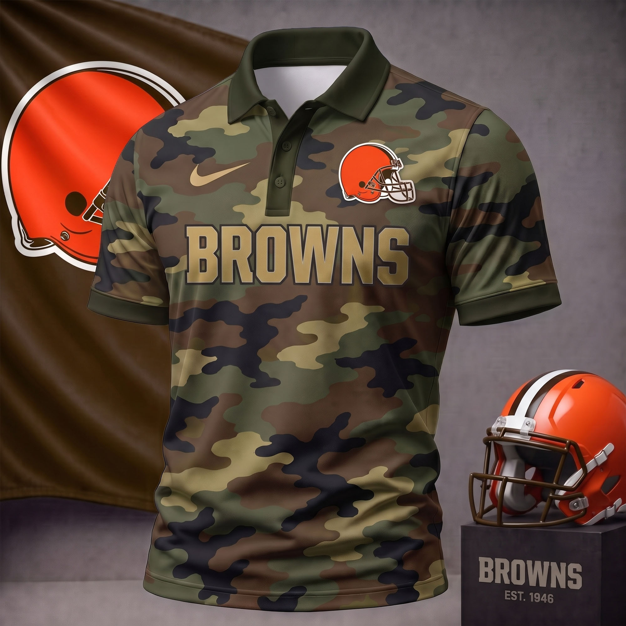 Cleveland Browns | Premium NFL Us.Army Camo Polo Shirt NY