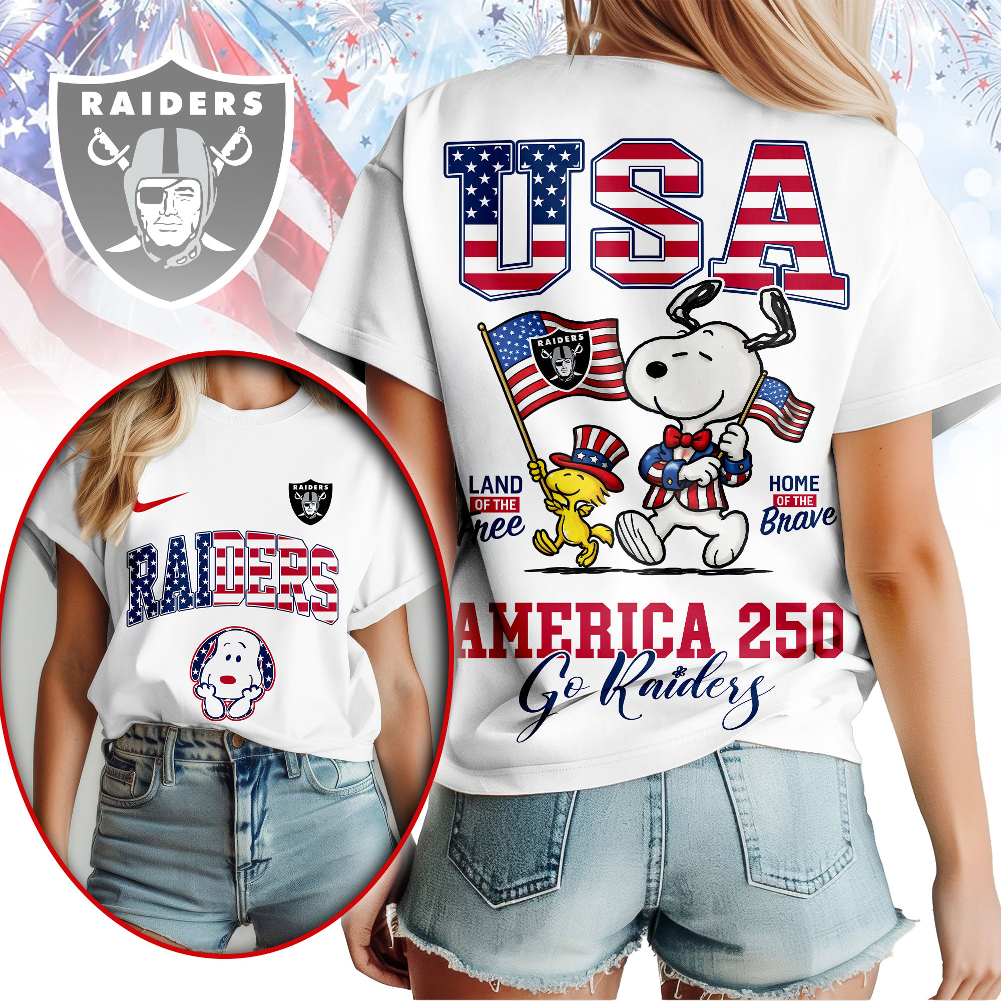 Las Vegas Raiders | Premium NFL Snoopy America 250 3D Shirt NY