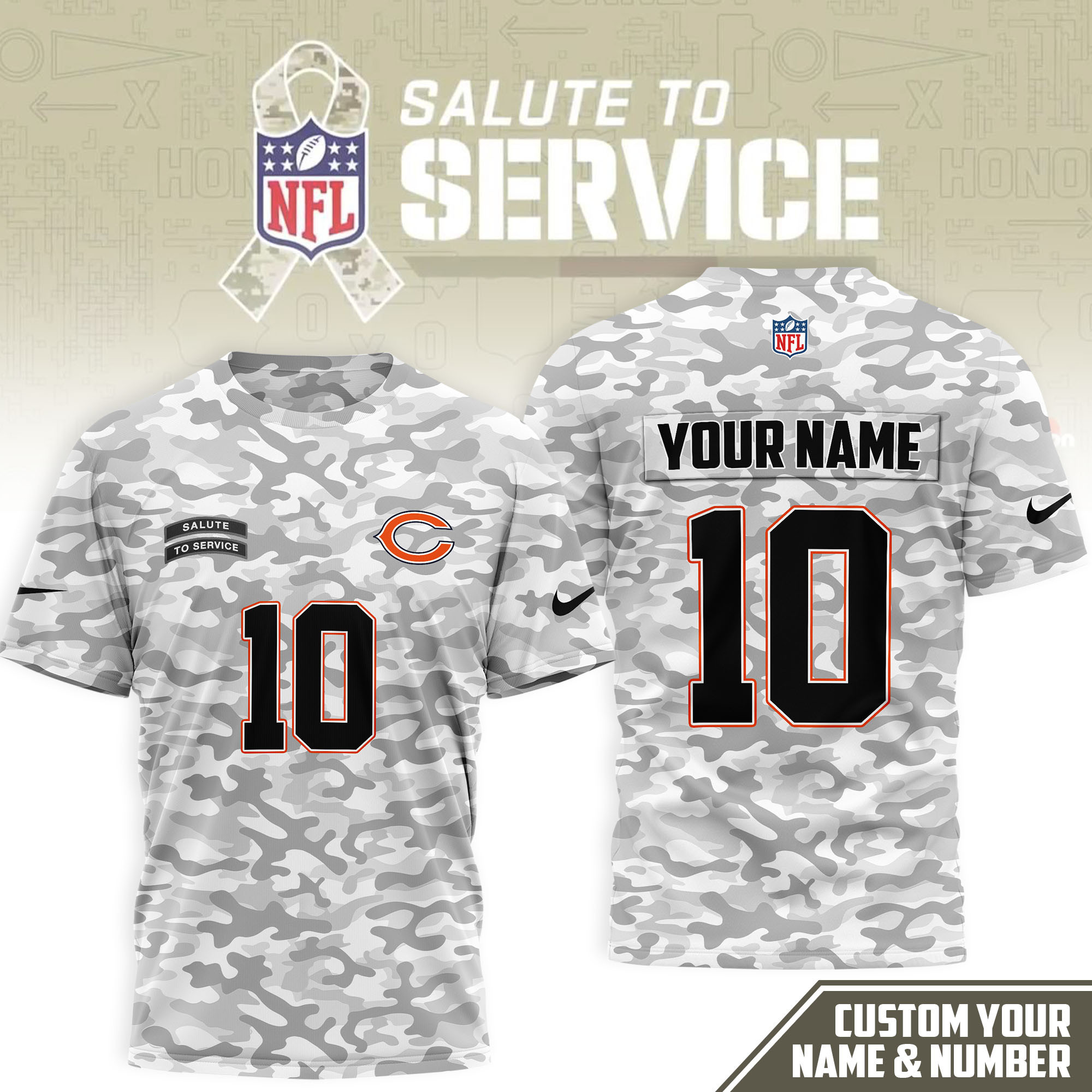 Chicago Bears | Premium NFL Salute to Service Camo 3D Shirt NTH1