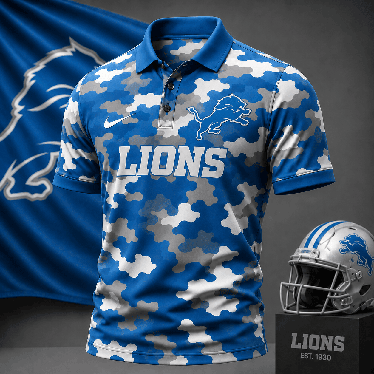 Detroit Lions | Premium NFL Camo Polo Shirt NY