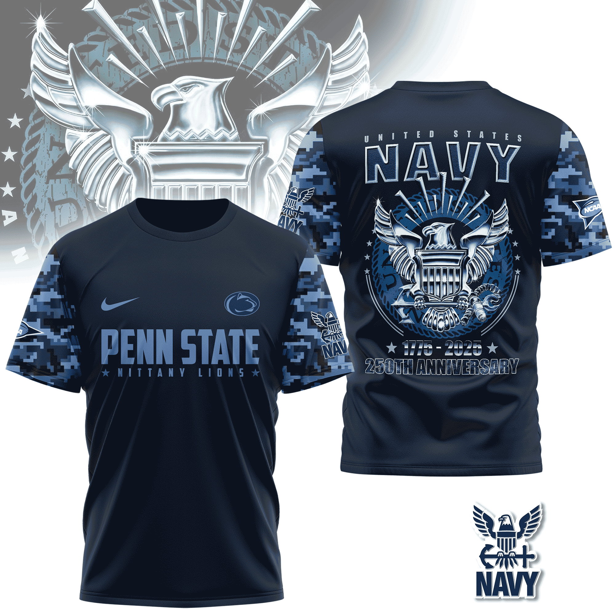 Penn State Nittany Lions | Premium NCAA Navy 250 Years 3D Shirt TD