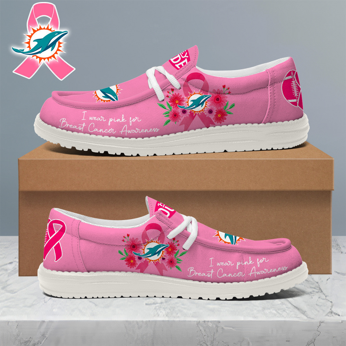 Miami Dolphins | Premium NFL Breast Cancer Loafer Shoes HI