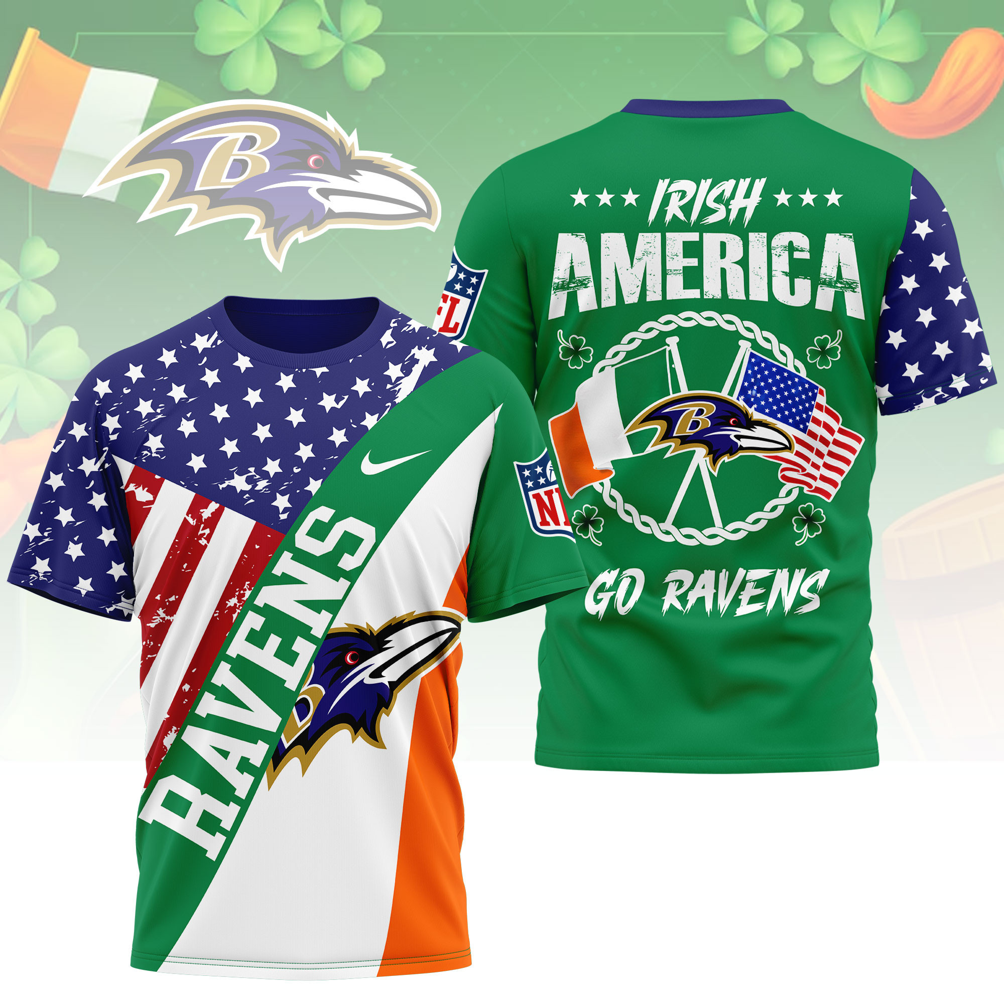 Baltimore Ravens | Premium NFL Irish America 3D Shirt NY