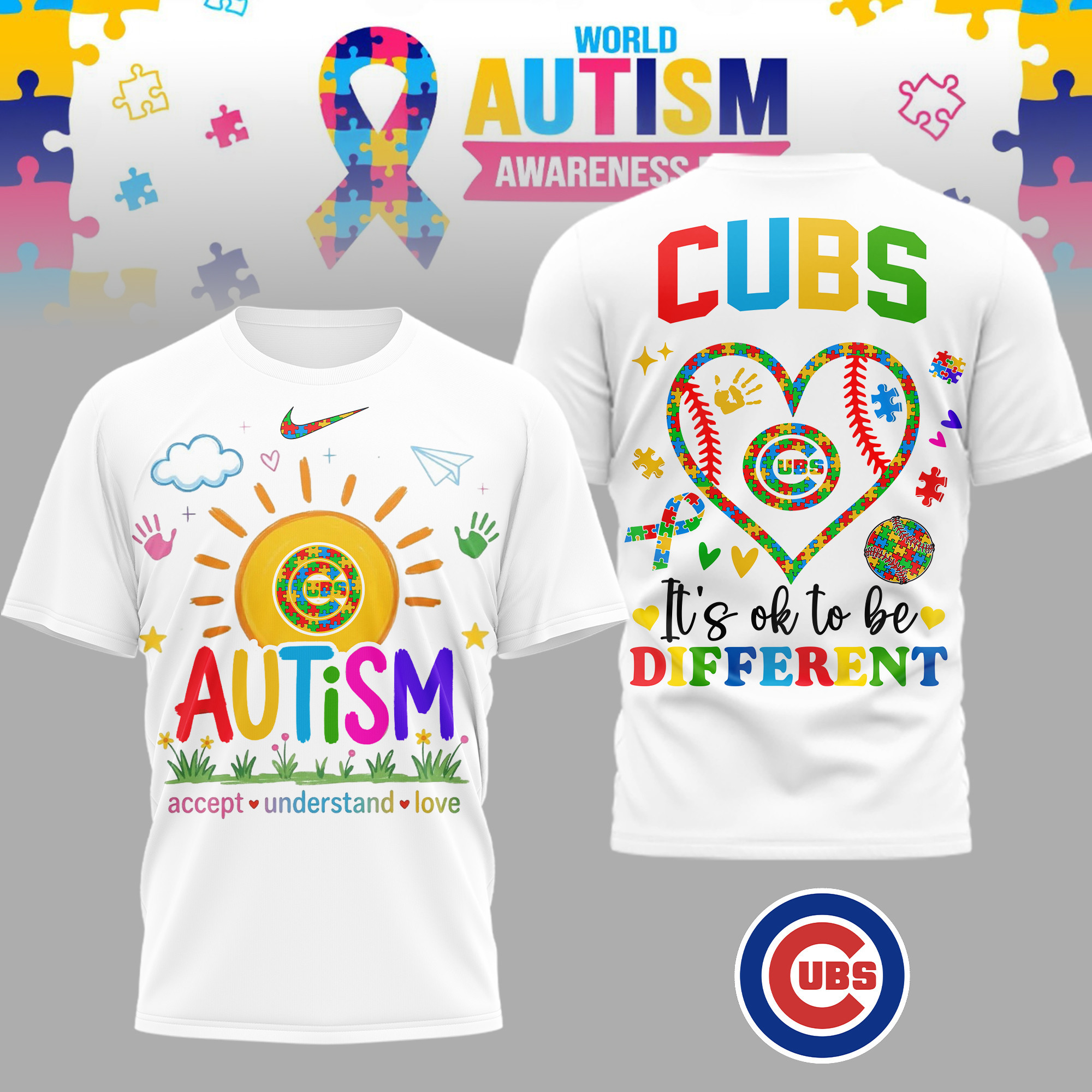 Chicago Cubs | Premium MLB Autism Acceptance 3D Shirt TD