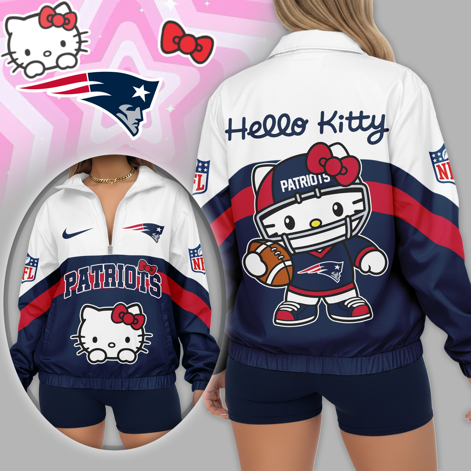 New England Patriots | Premium NFL Hello Kitty V-neck Zipper TD
