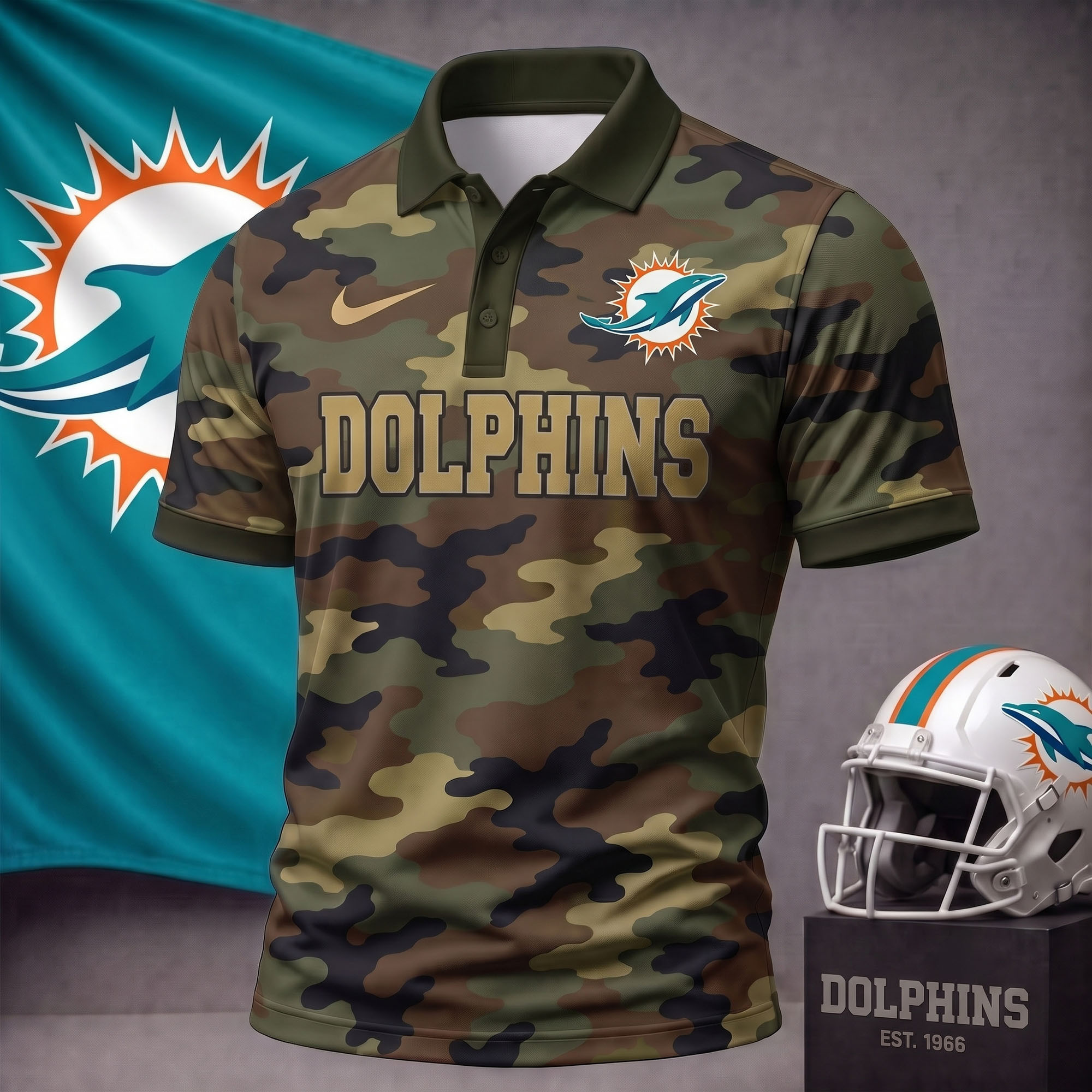Miami Dolphins | Premium NFL Us.Army Camo Polo Shirt NY