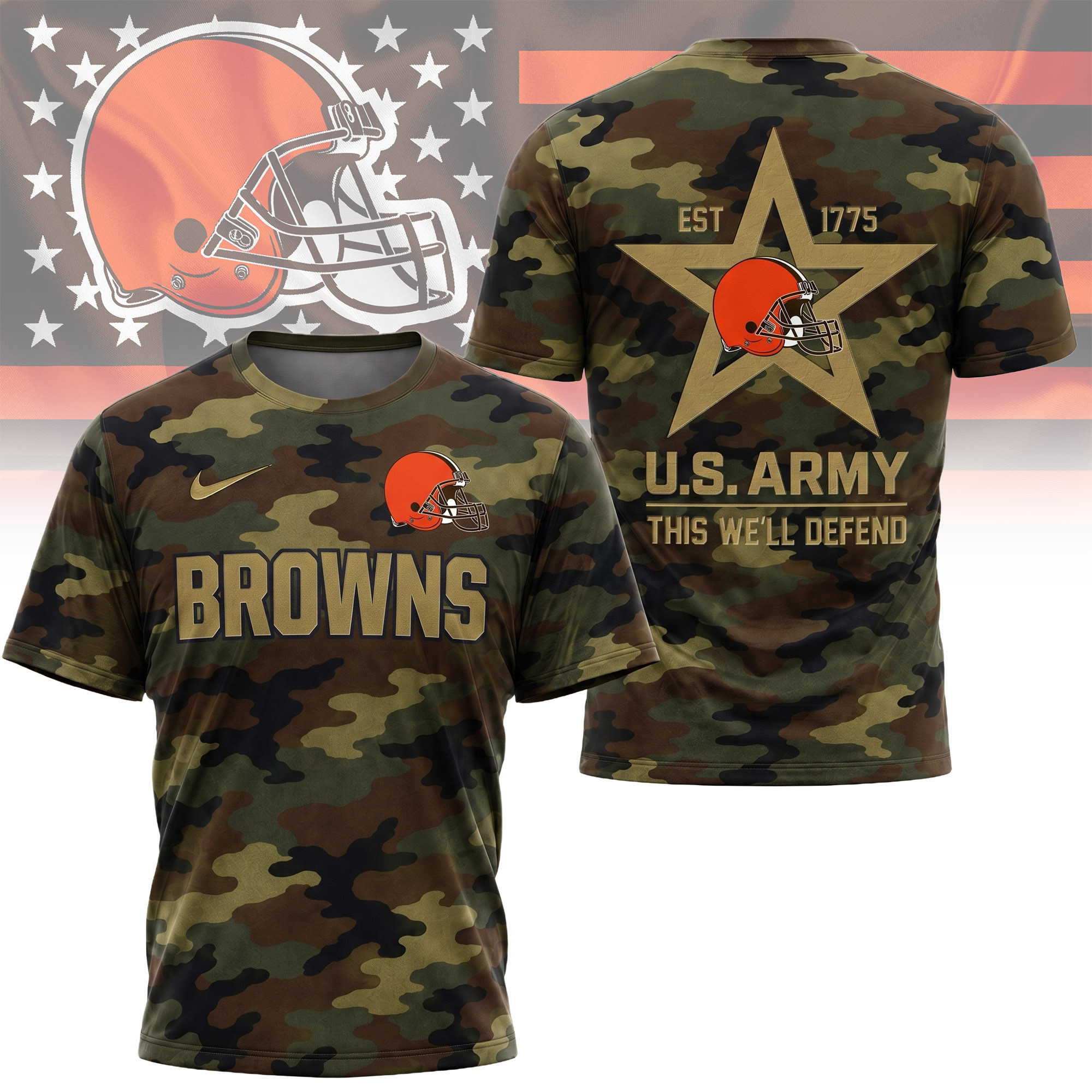 Cleveland Browns | Premium NFL U.S. Army Camo 3D Shirt NY