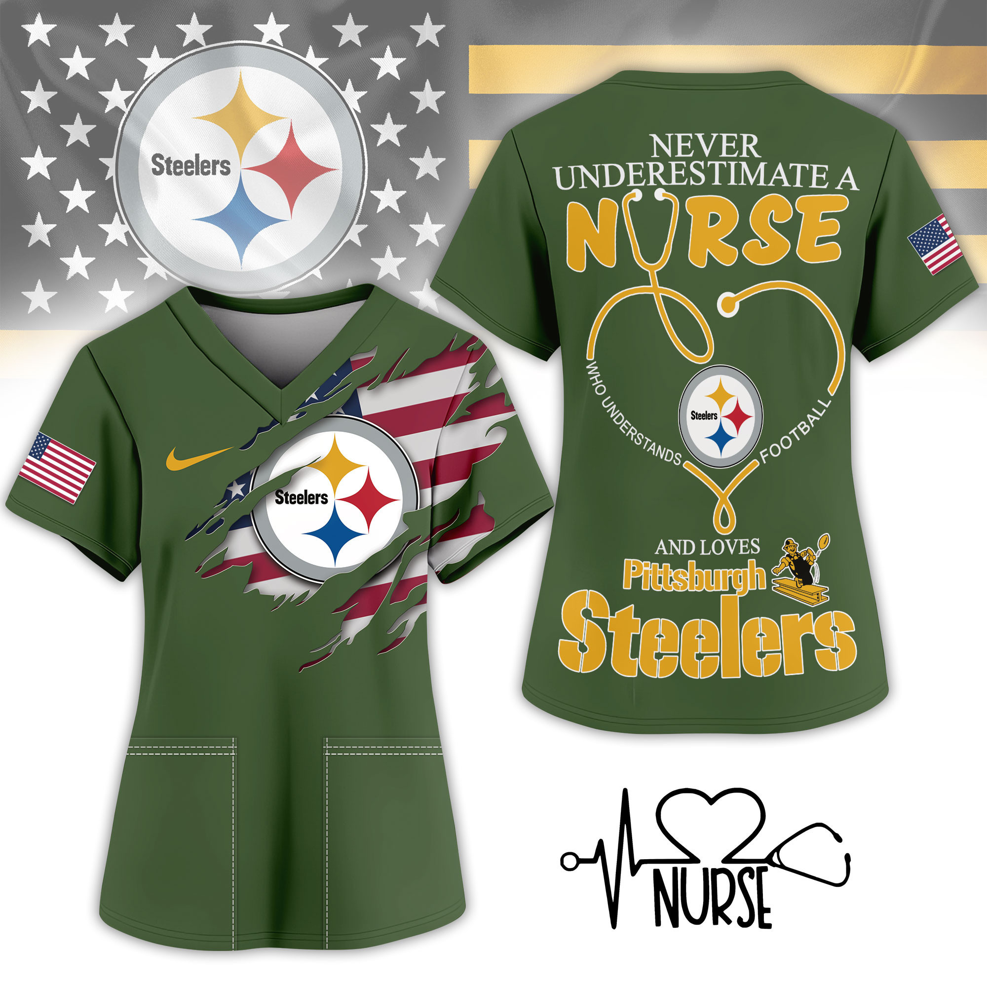 Pittsburgh Steelers | Premium NFL Army Nurse 3D Shirt NY