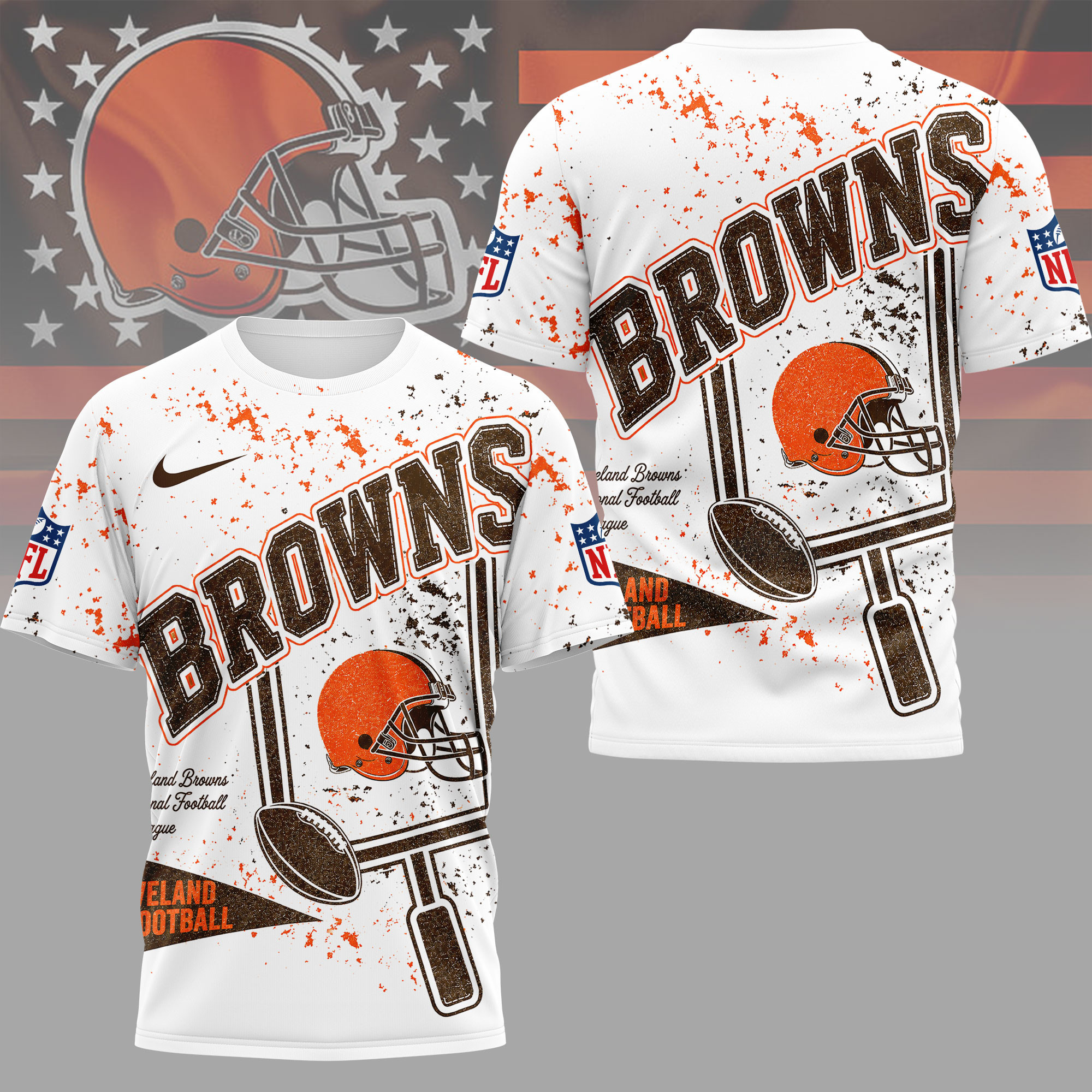 Cleveland Browns | Premium NFL Vintage Splatter Graphic 3D Shirt NY