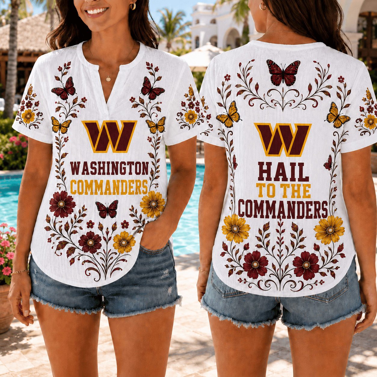 Washington Commanders | Premium NFL Butterfly Game Day Women’s Summer Linen Shirt TD