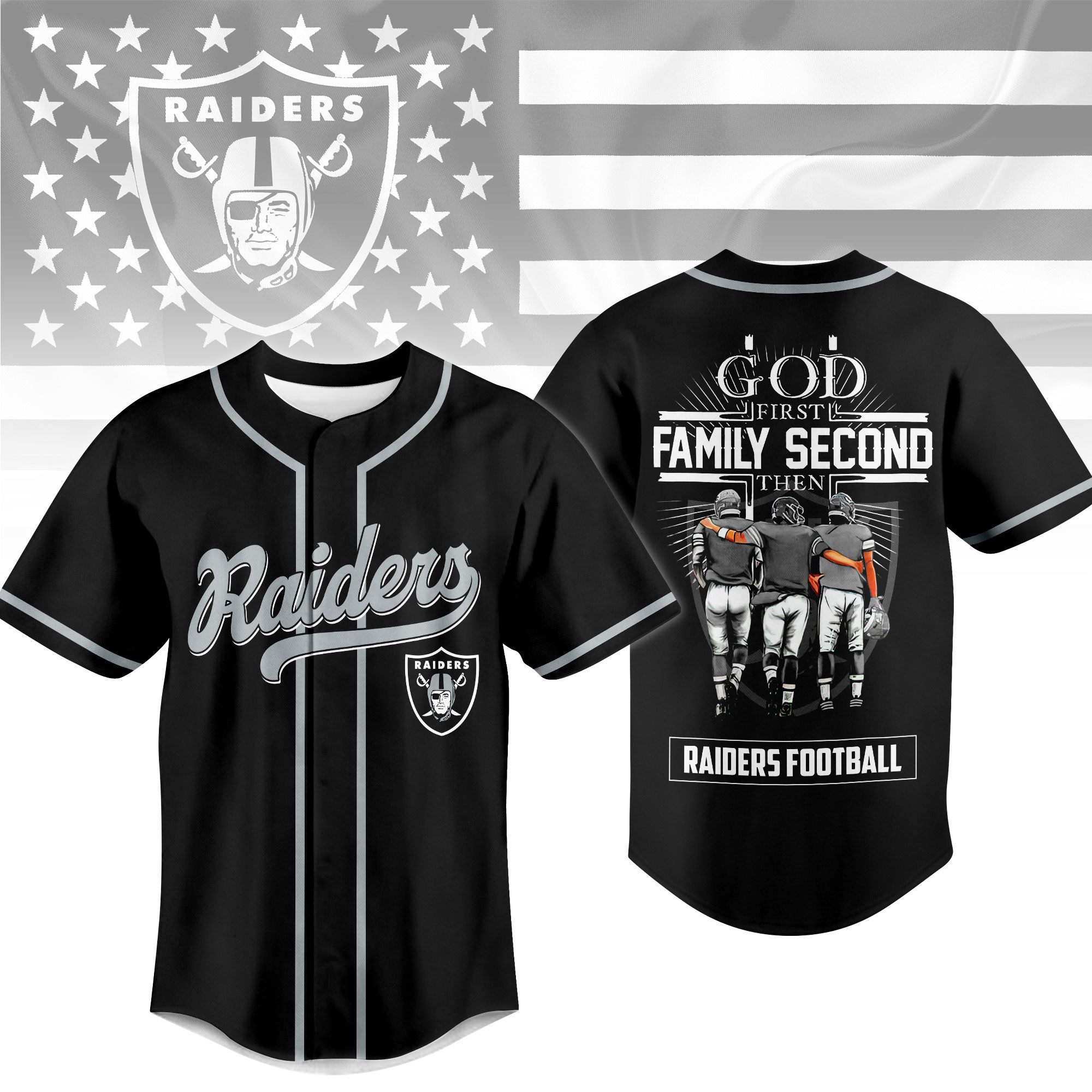 Las Vegas Raiders | Premium NFL God First, Family Second – Faith & Brotherhood Football Jersey NTH1
