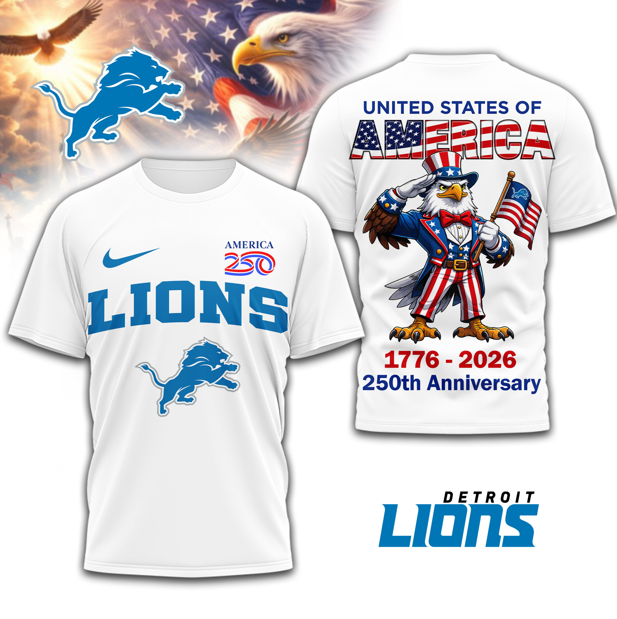 Detroit Lions | Premium NFL American 250 3D Shirt TD