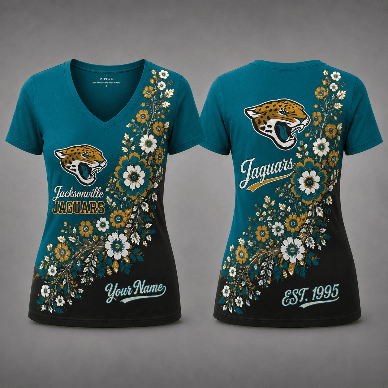 Jacksonville Jaguars| Premium NFL Personalized Floral Pride Women’s V-Neck Jersey NY