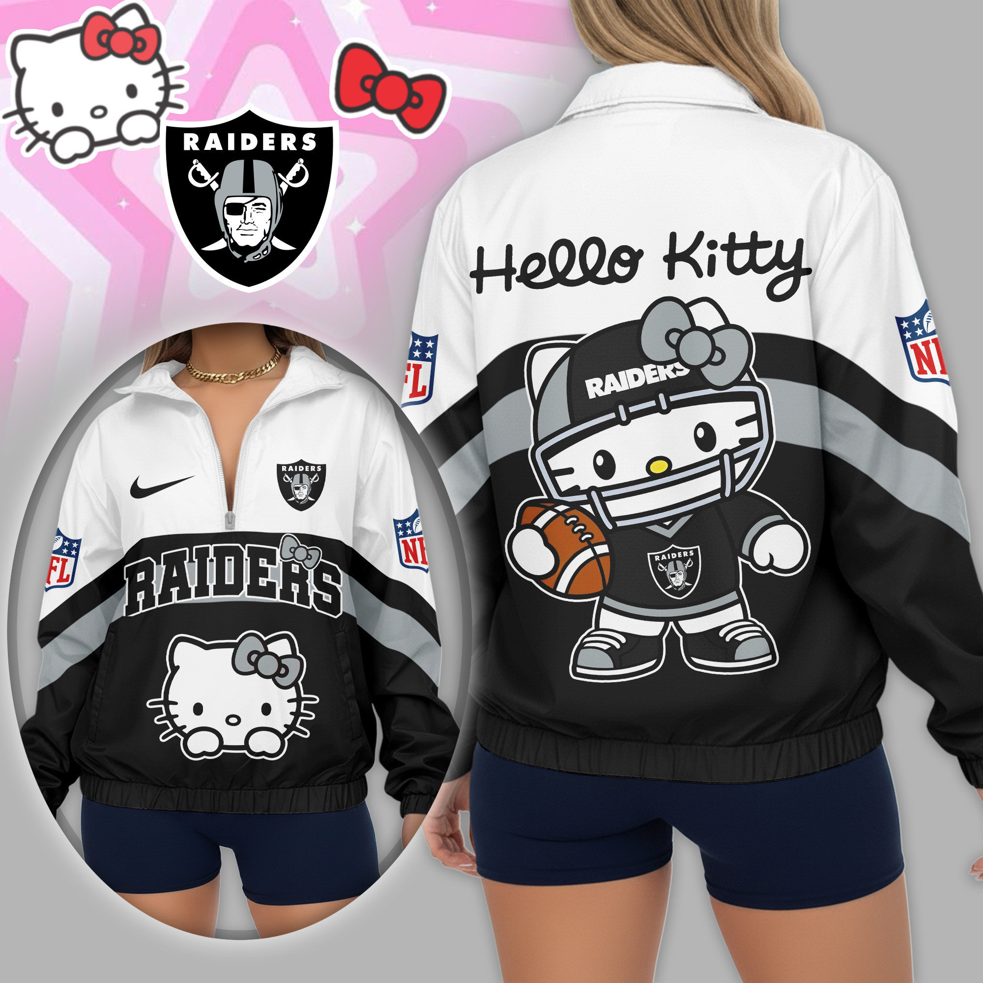 Las Vegas Raiders | Premium NFL Hello Kitty V-neck Zipper TD