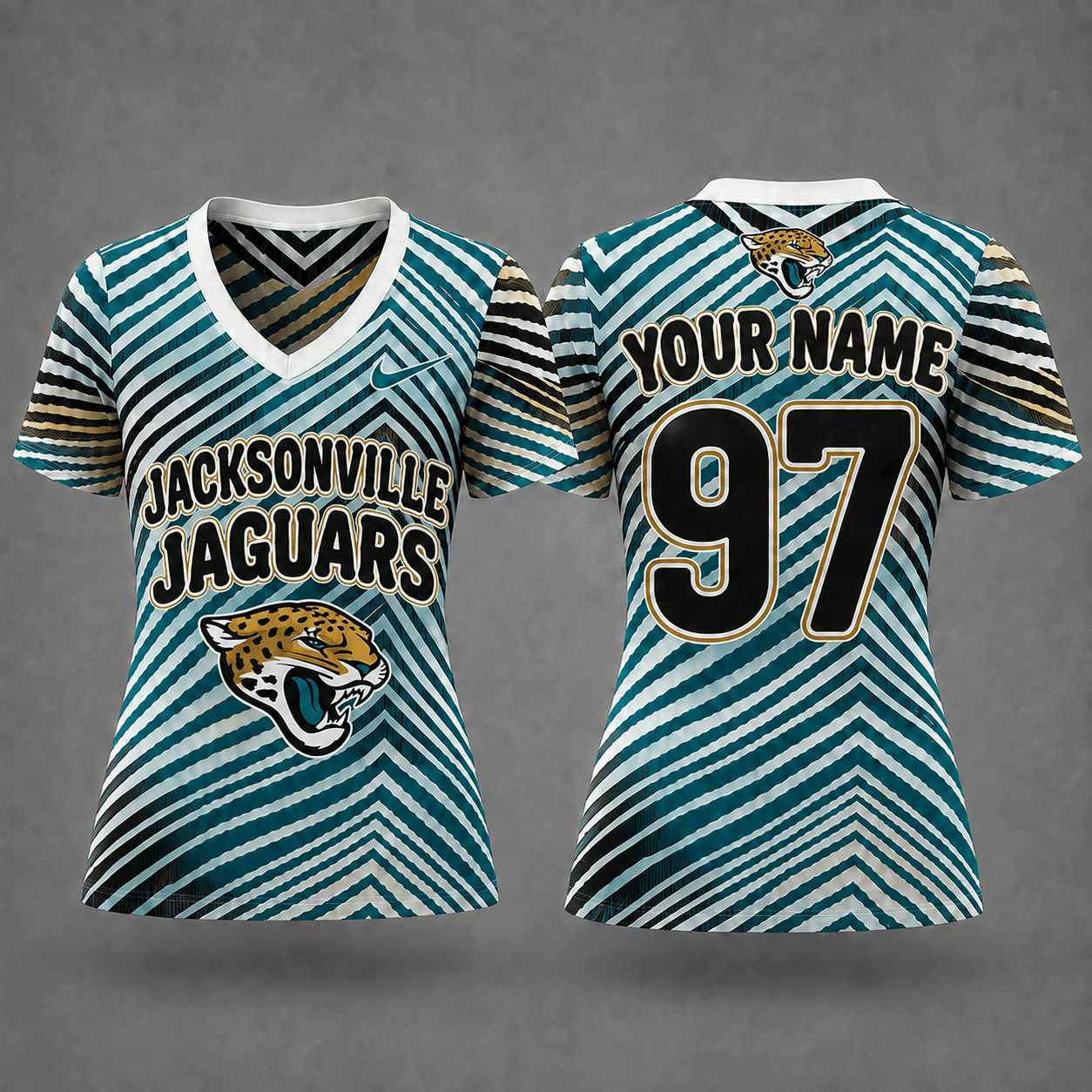 Jacksonville Jaguars| Premium NFL Personalized Dynamic Stripe Women’s V-Neck Jersey NY