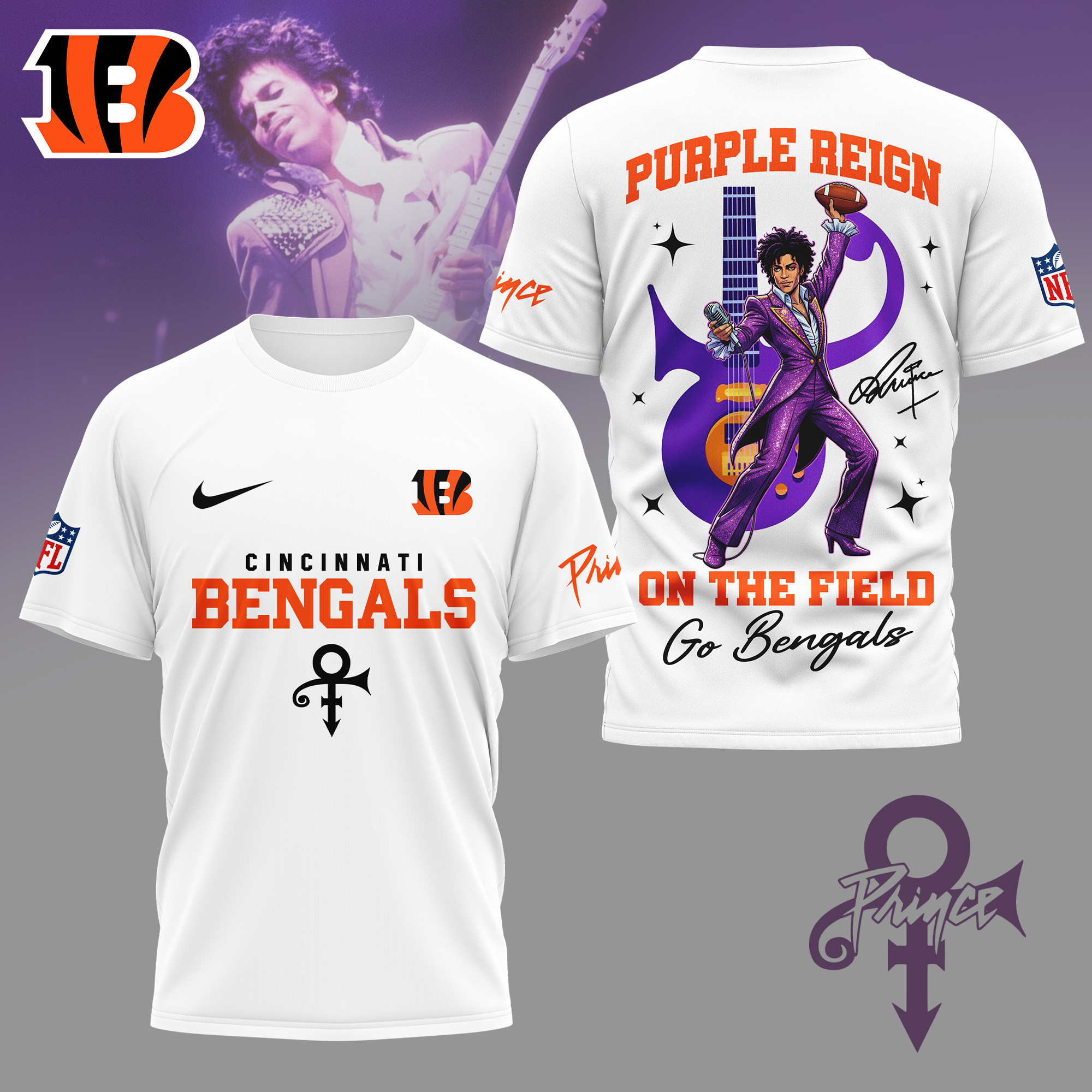 Cincinnati Bengals | Premium NFL Prince Purple Reign Football 3D Shirt NY