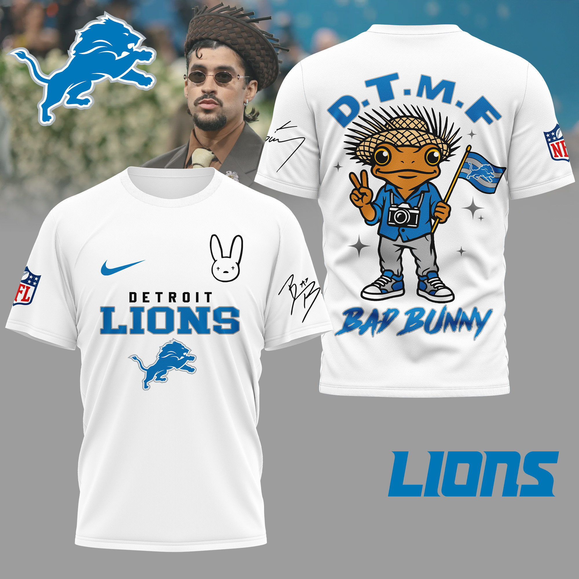 Detroit Lions | Premium NFL Bad Bunny 3D Shirt TD