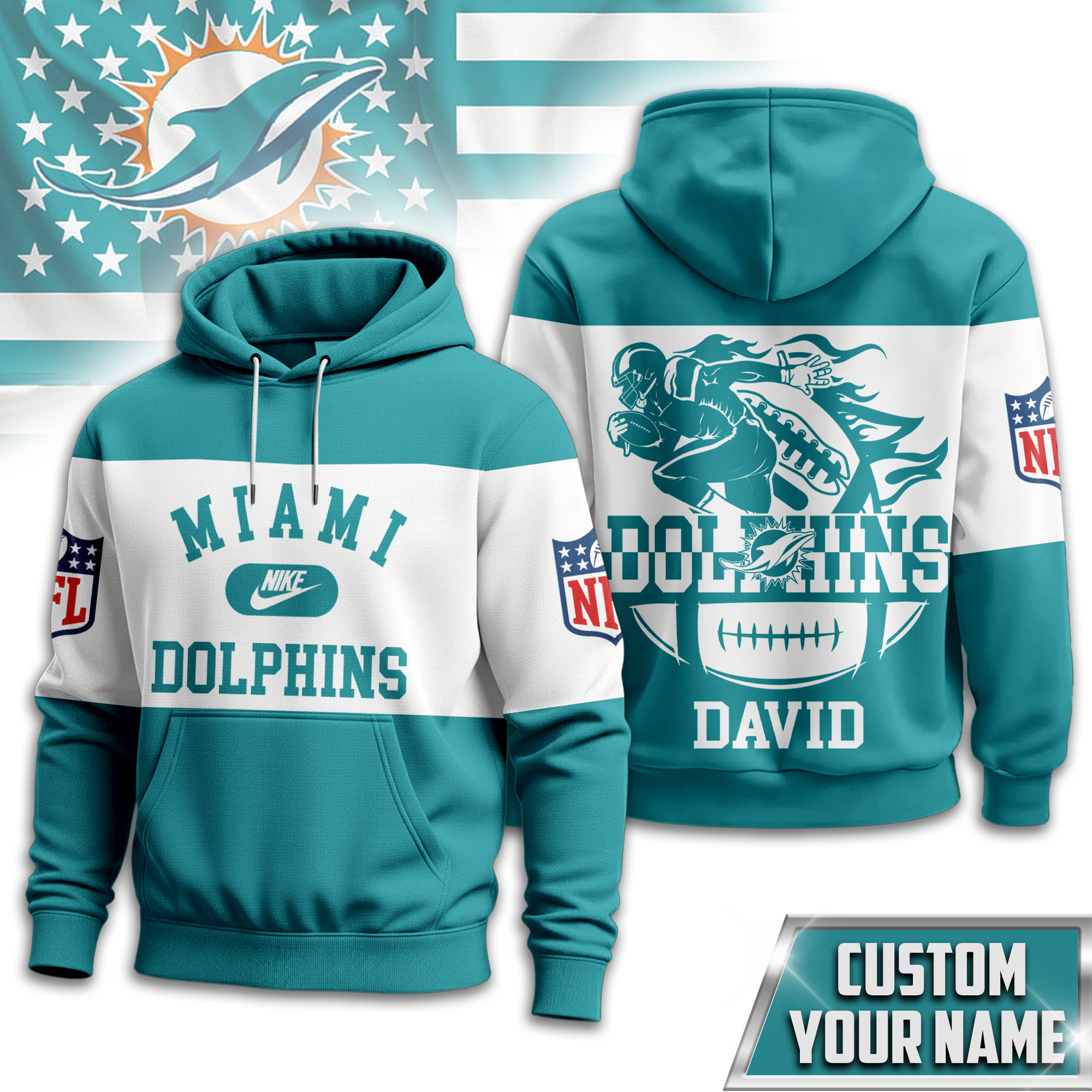 Miami Dolphins | Premium NFL Touchdown Spirit Personalized Hoodie TD