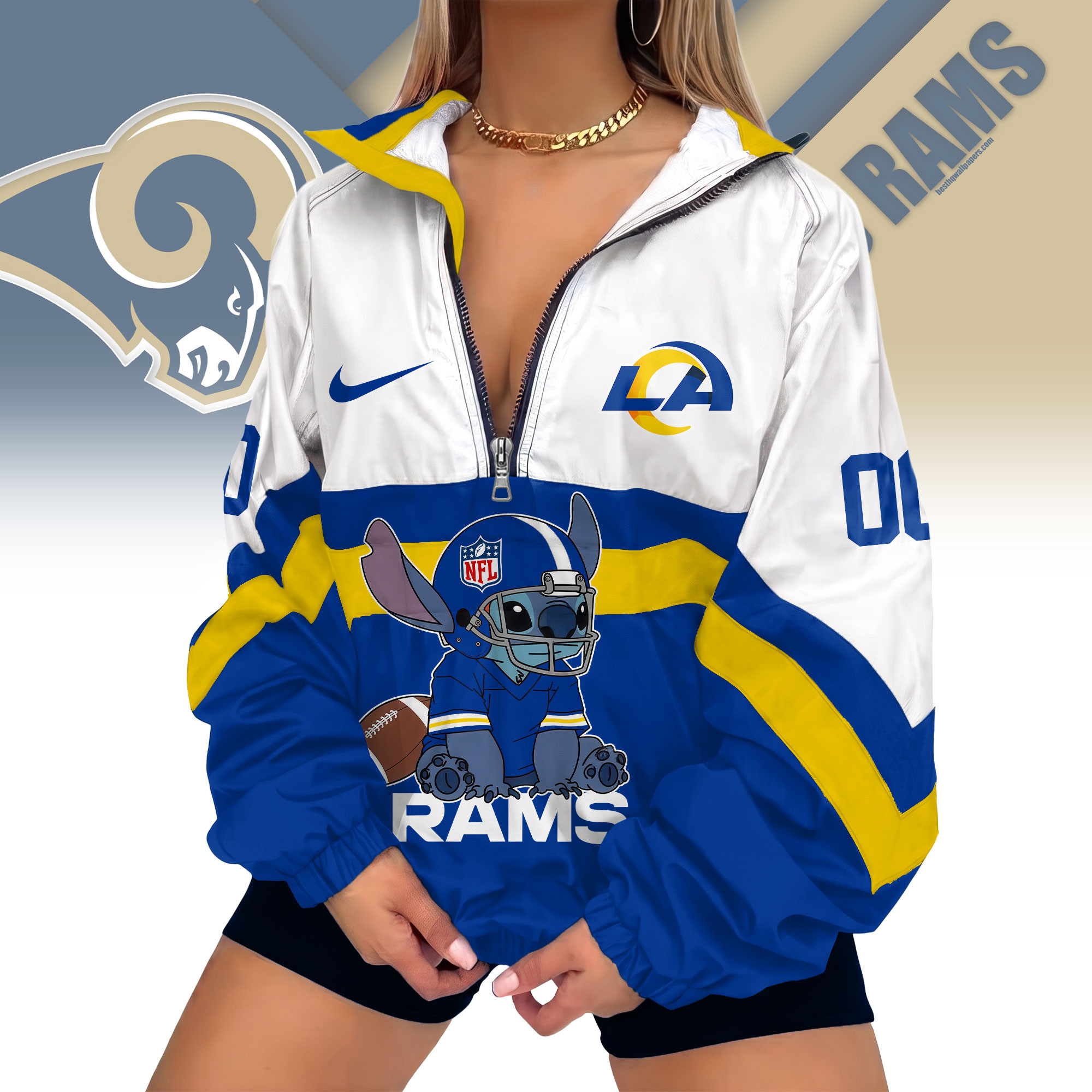 Los Angeles Rams | Premium NFL Cute Team Windbreaker V-Neck Zipper Sweatshirt Jackets NTH1