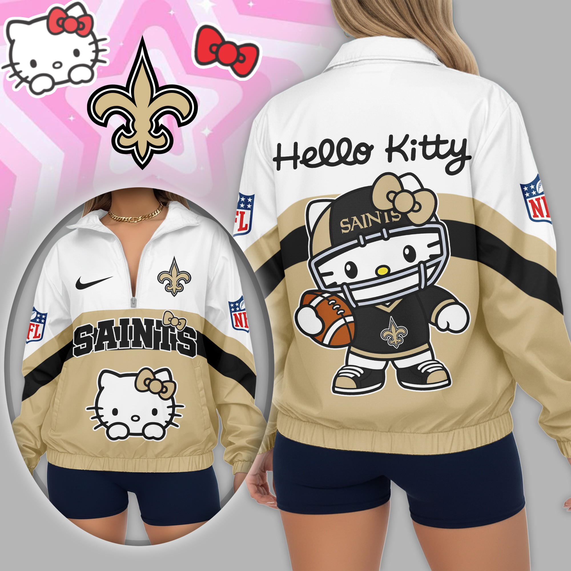 New Orleans Saints | Premium NFL Hello Kitty V-neck Zipper TD