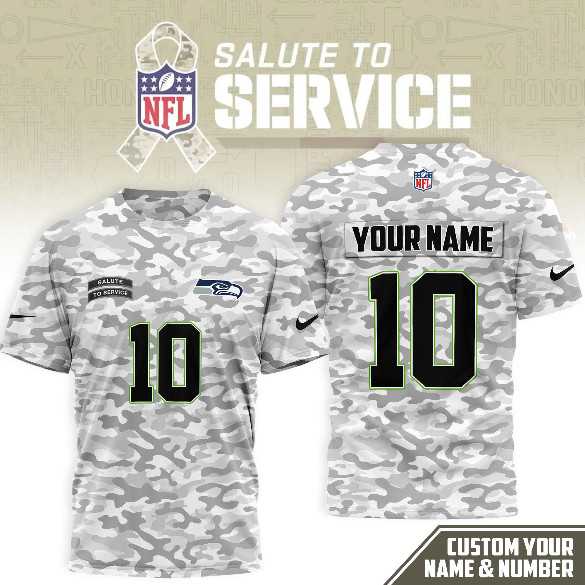 Seattle Seahawks | Premium NFL Salute to Service Camo 3D Shirt NTH1