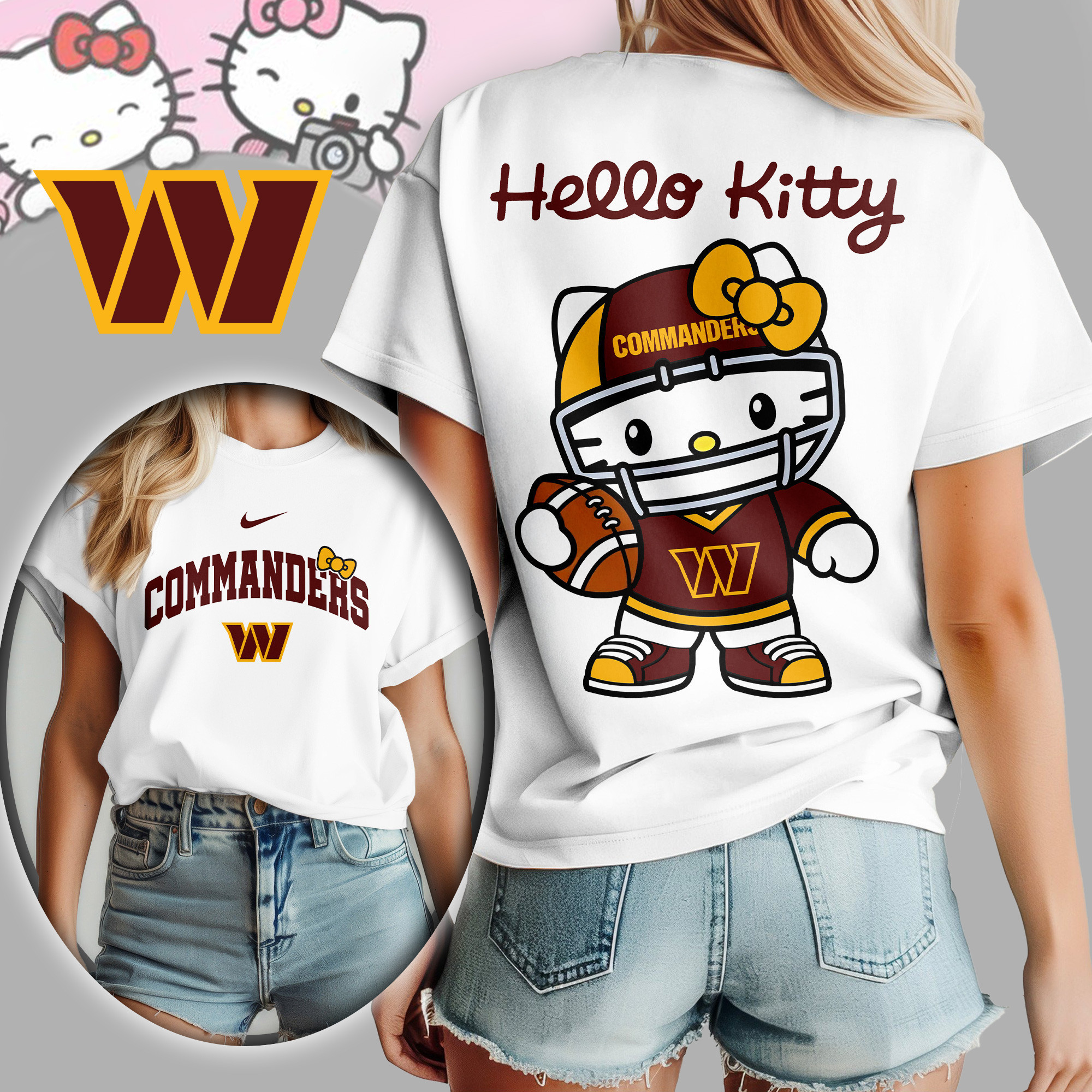 Washington Commanders | Premium NFL Hello Kitty Women's Shirt TD