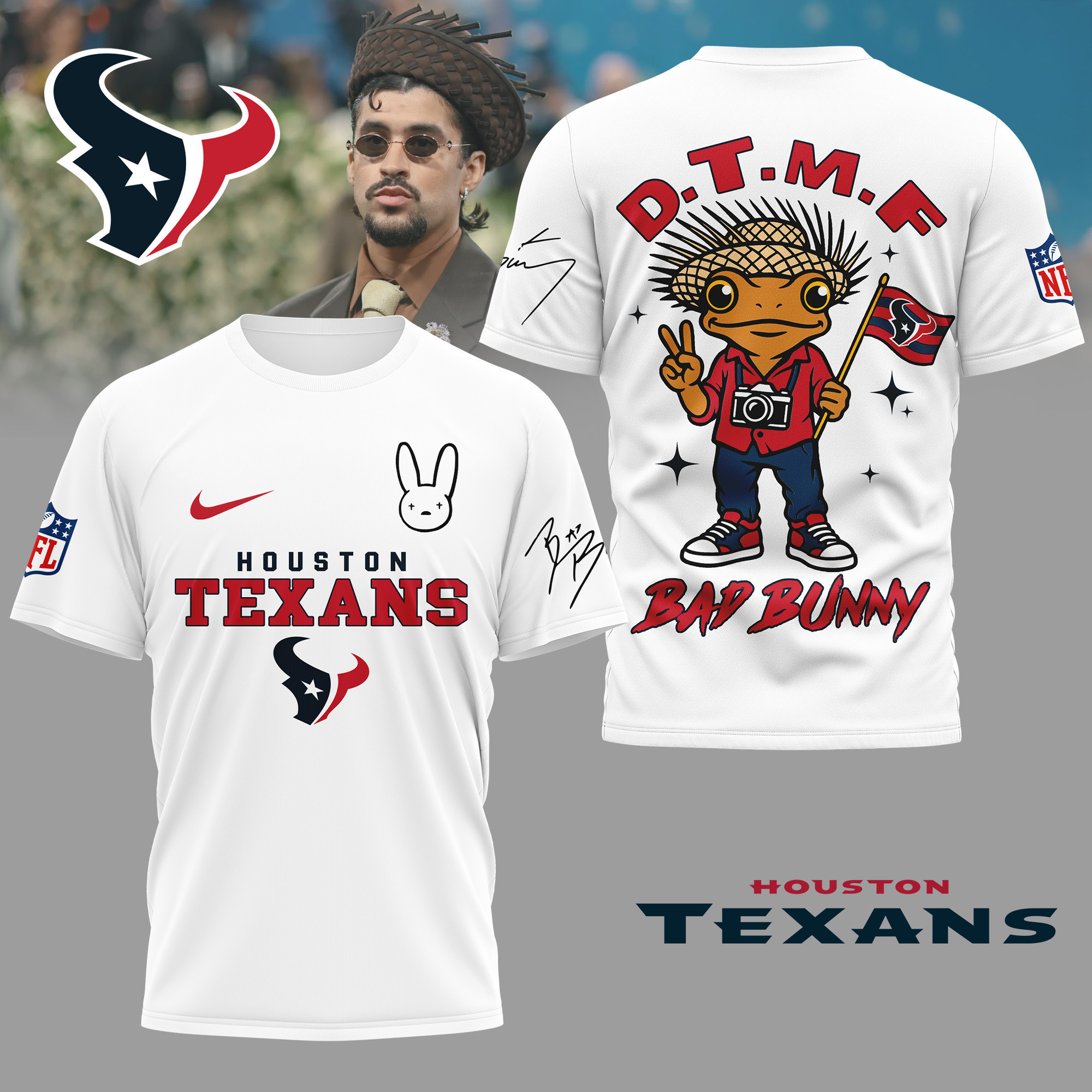 Houston Texans | Premium NFL Bad Bunny 3D Shirt TD