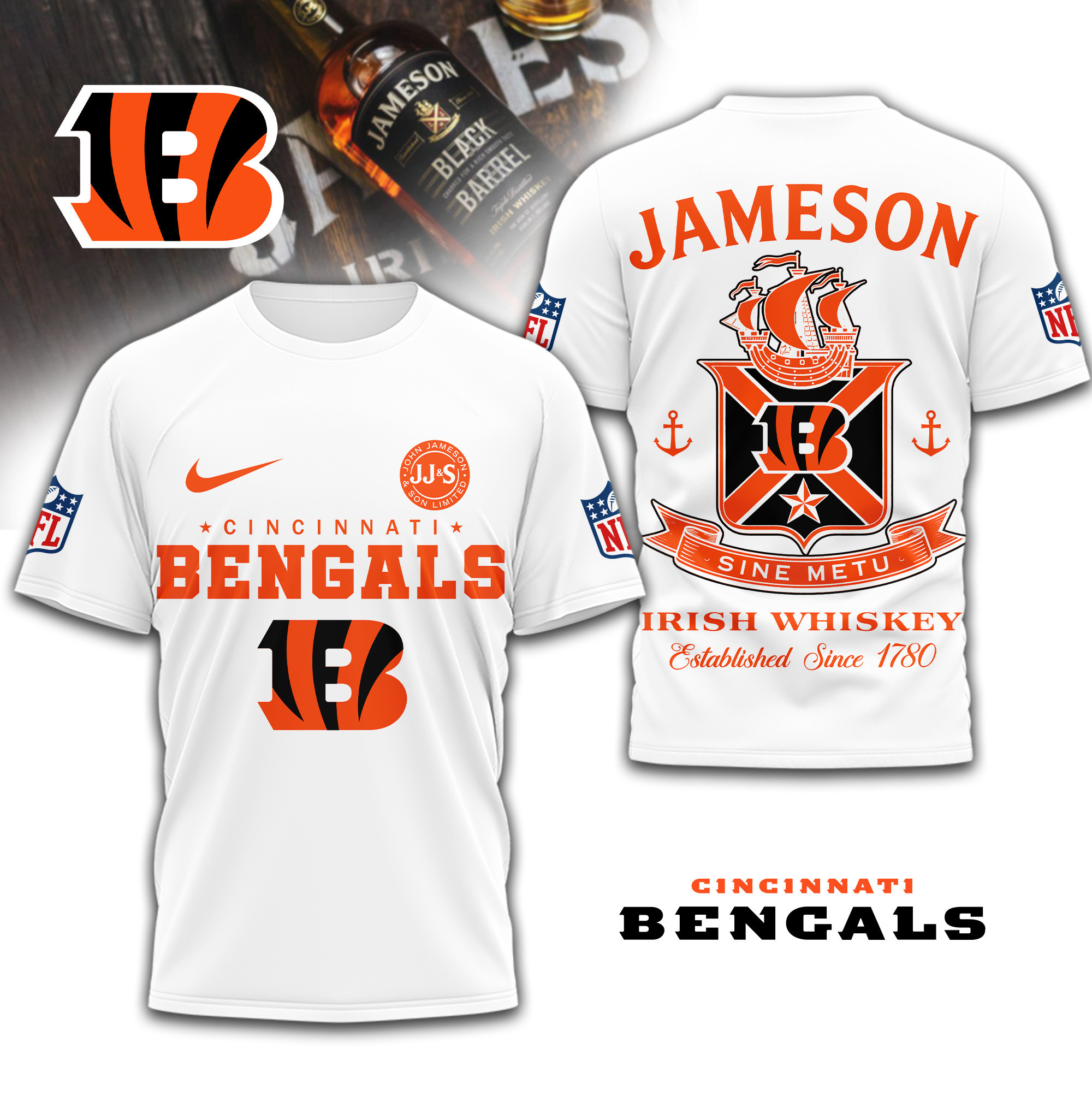 Cincinnati Bengals | Premium NFL Jameson Irish Whiskey 3D Shirt TD