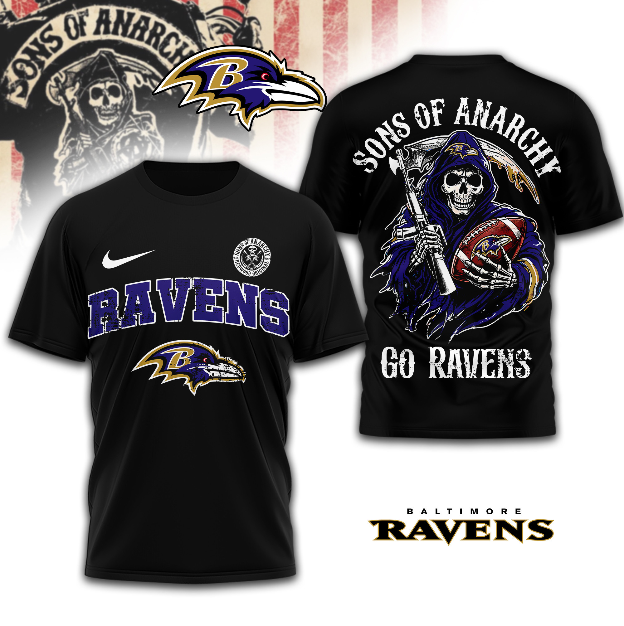 Baltimore Ravens | Premium NFL Sons of Anarchy 3D Shirt TD