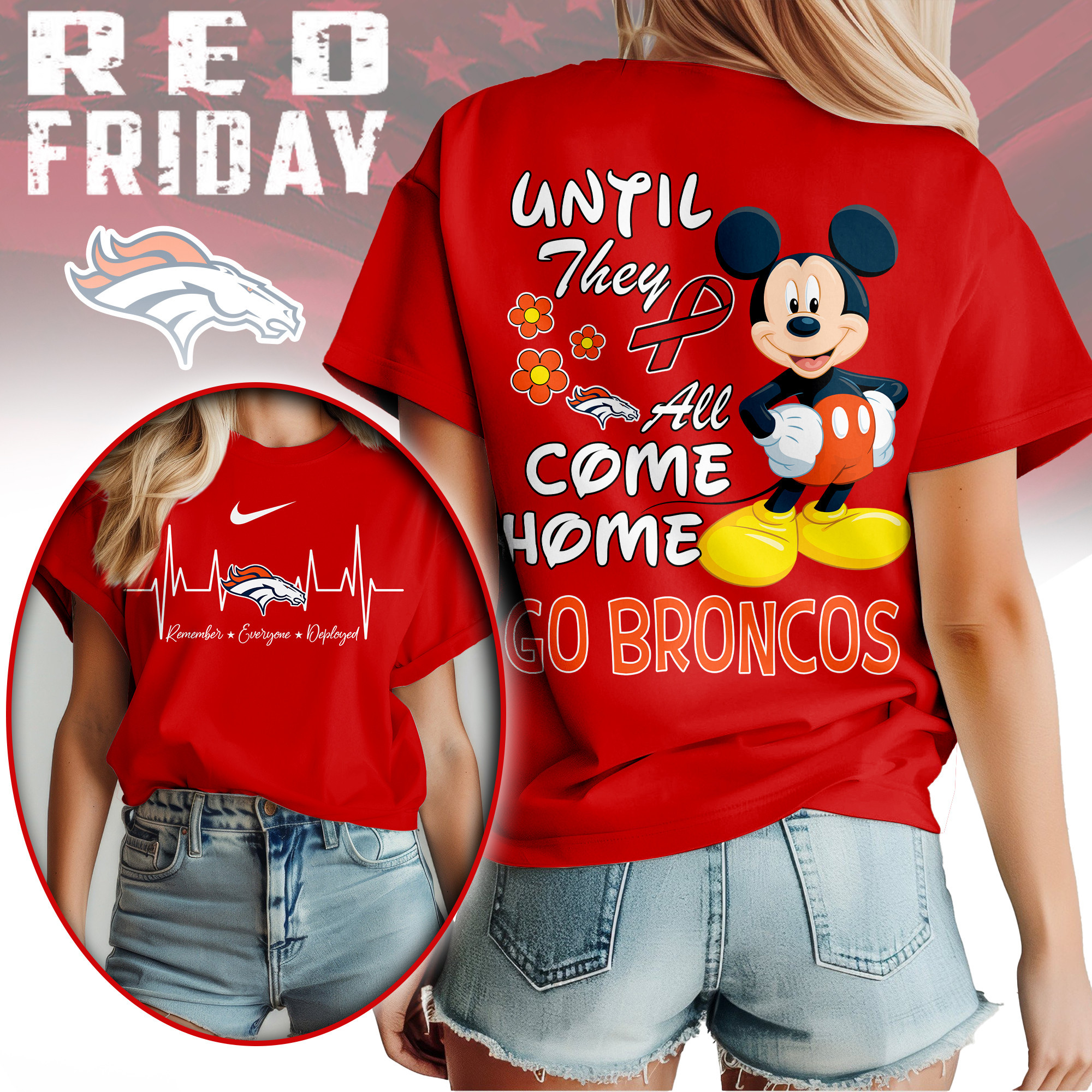 Denver Broncos | Premium NFL Mickey Red Friday 3D Shirt NY