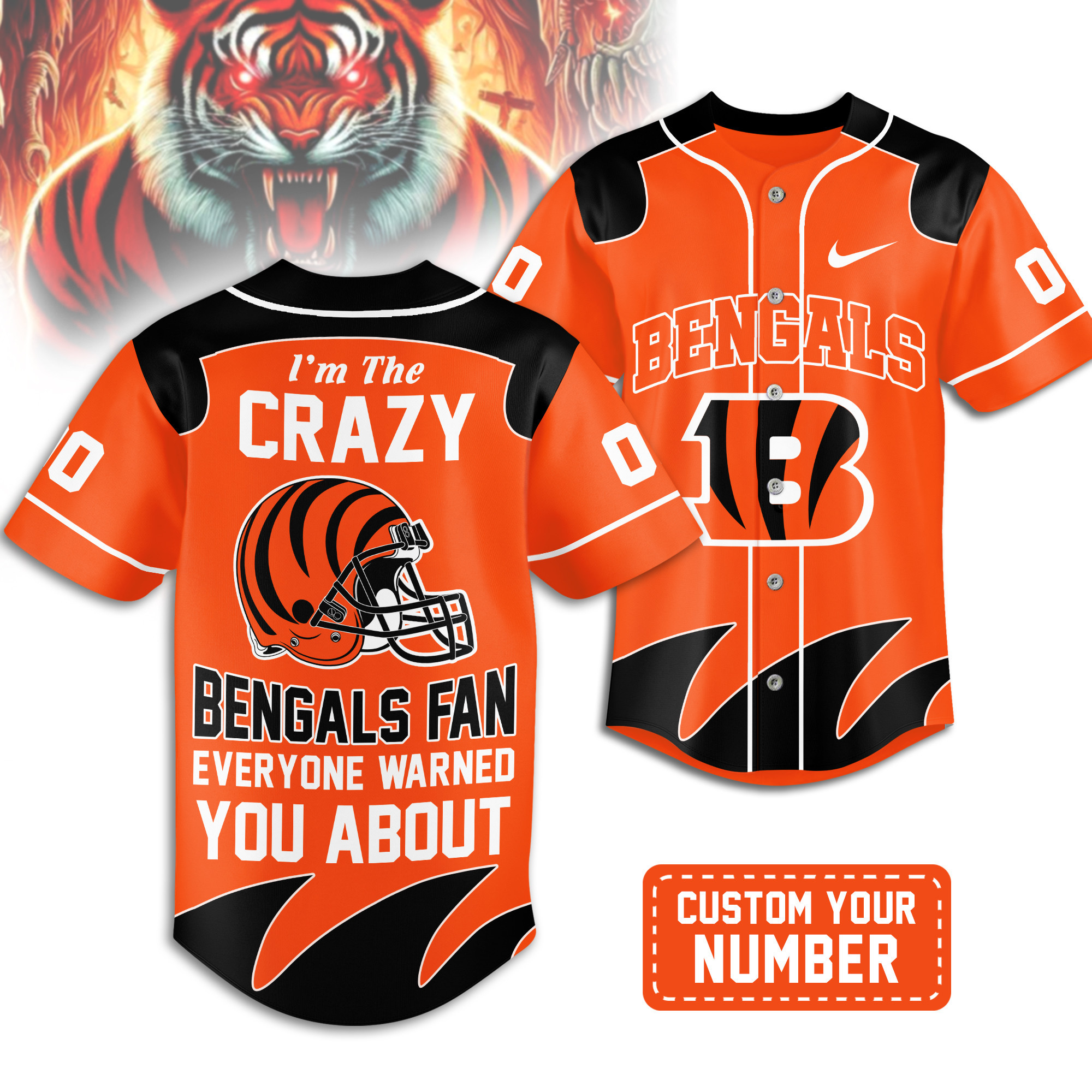Cincinnati Bengals | Premium NFL Crazy Football Fan Personalized Jersey TD