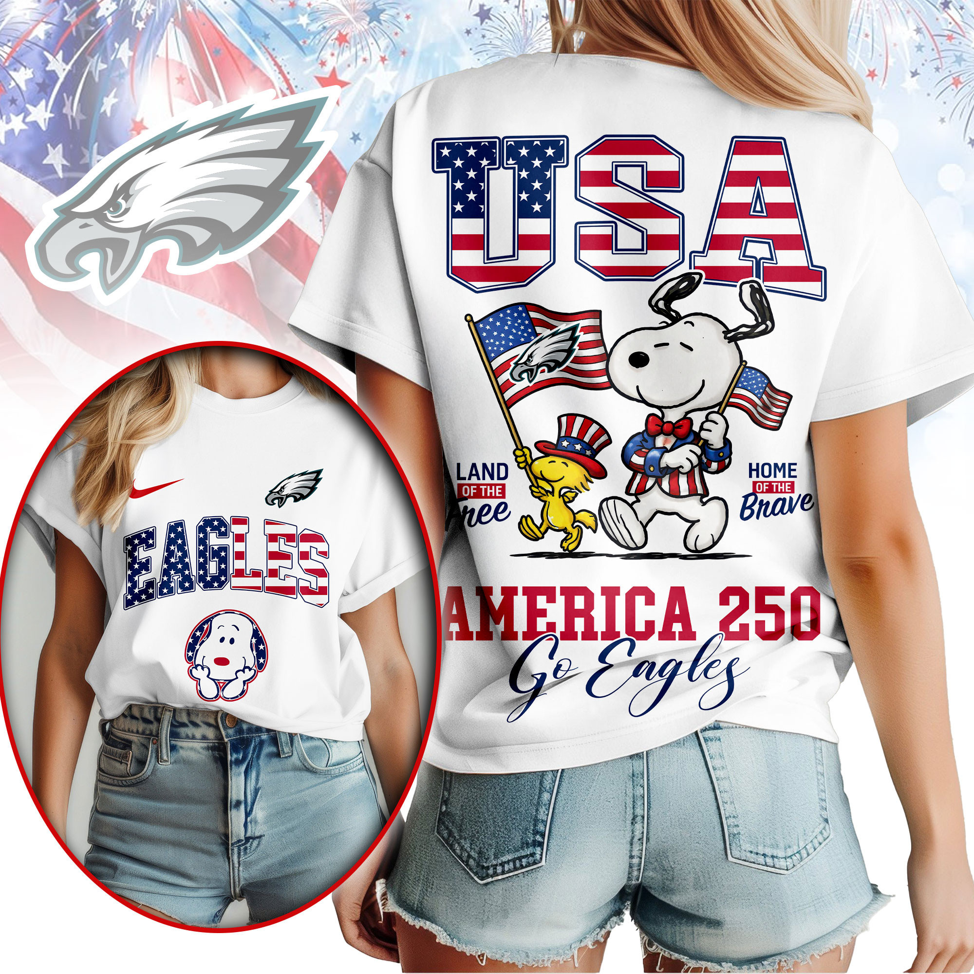 Philadelphia Eagles | Premium NFL Snoopy America 250 3D Shirt NY