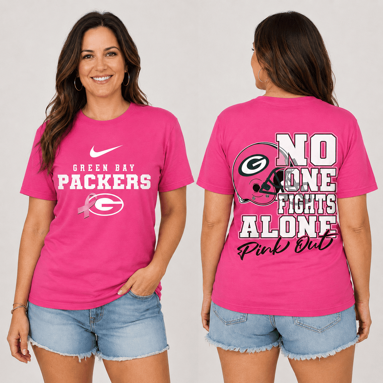 Green Bay Packers | Premium NFL No One Fight Alone Pink Out T-Shirt TD