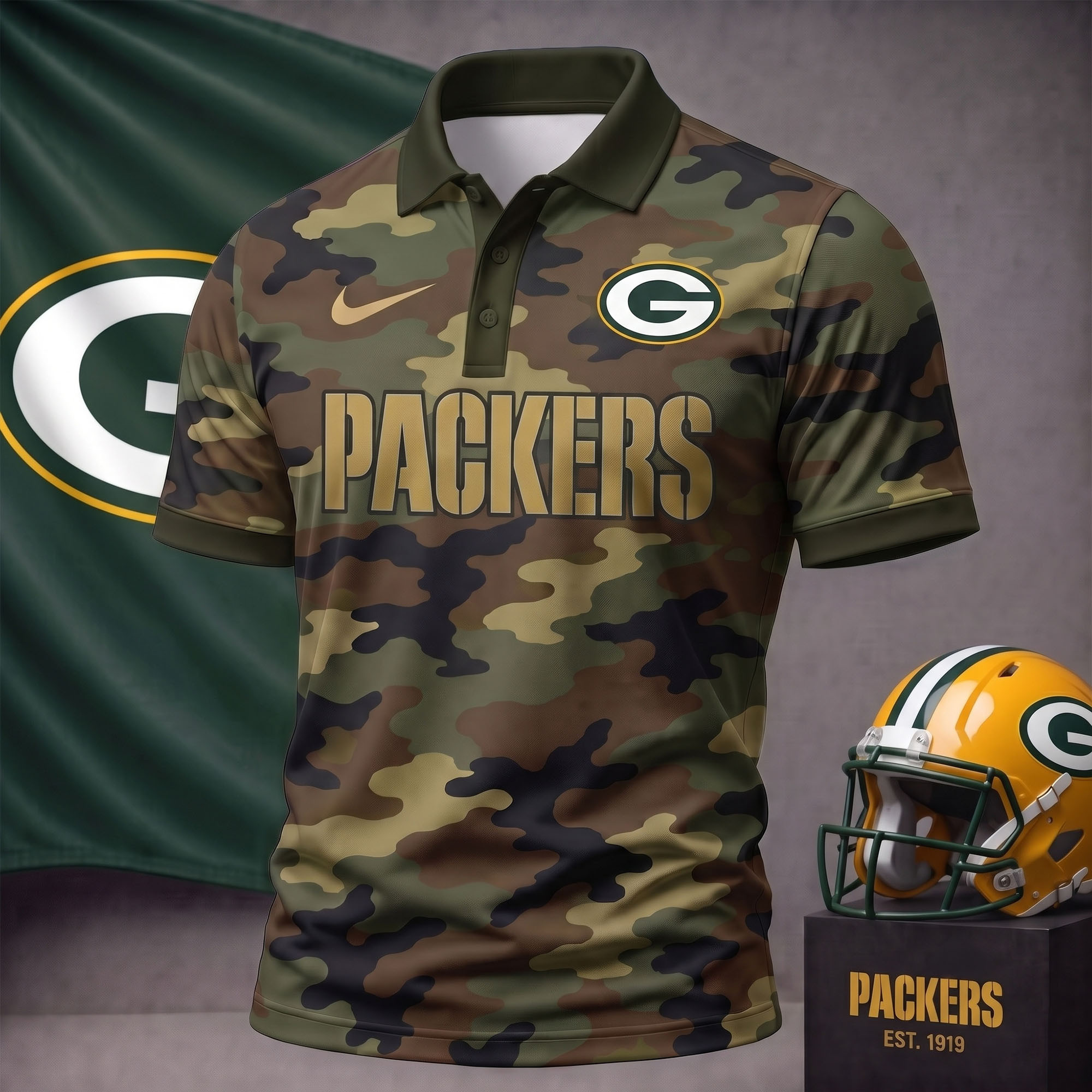 Green Bay Packers | Premium NFL Us.Army Camo Polo Shirt NY