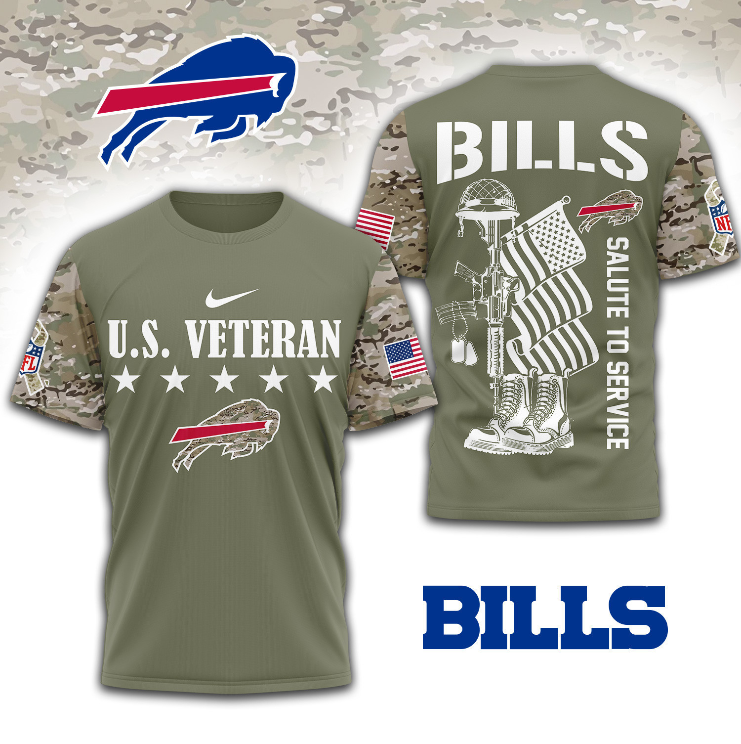 Buffalo Bills | Premium NFL Salute To Service 3D Shirt TD