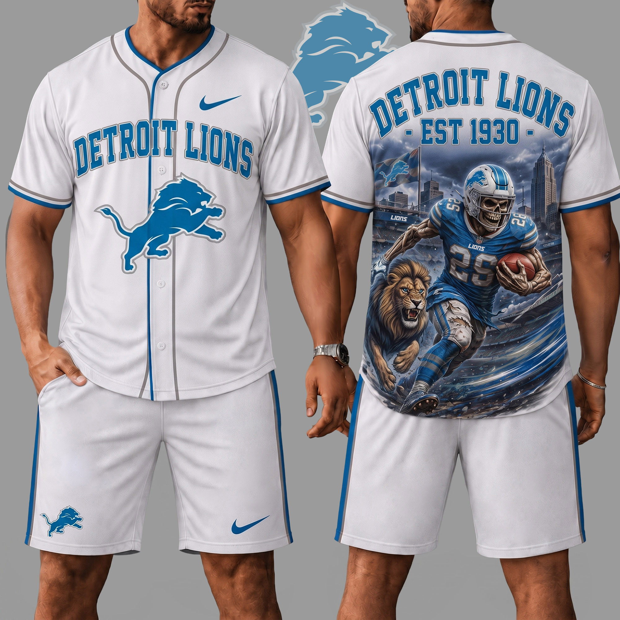 Detroit Lions | Premium NFL Skull Jersey Shorts Set NY